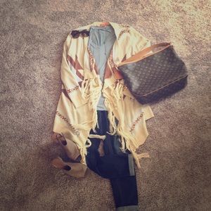 Boutique long fringe cardigan